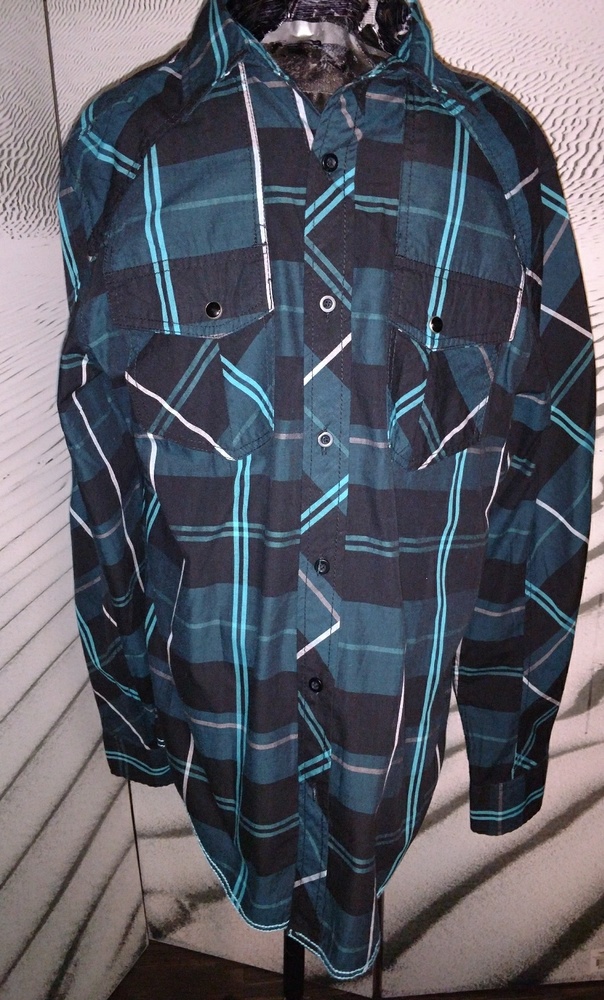 Rue21 Black/Teal Plaid Button Down Shirt